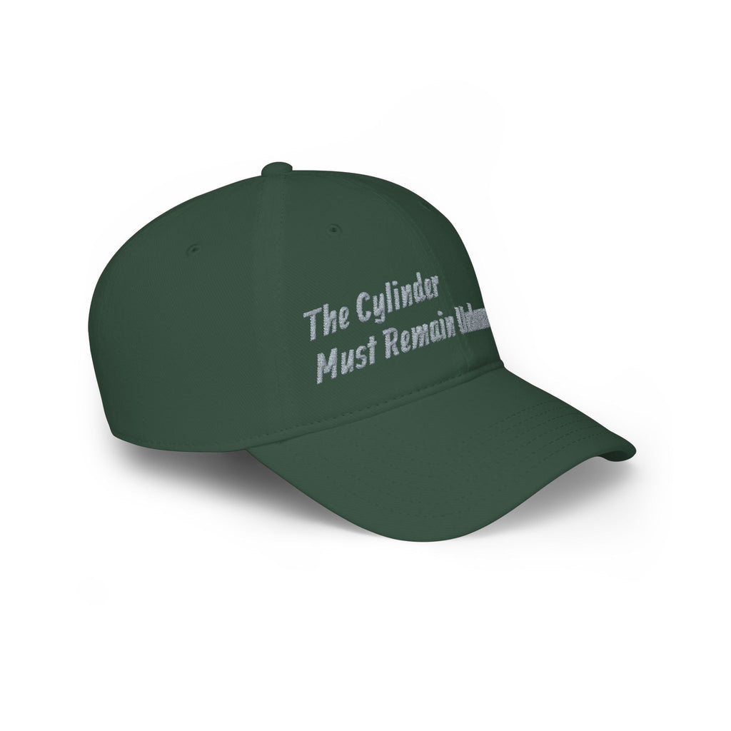 Low Profile Baseball Cap — “The Cylinder Must Remain Unharmed” Embroidered Red Hat