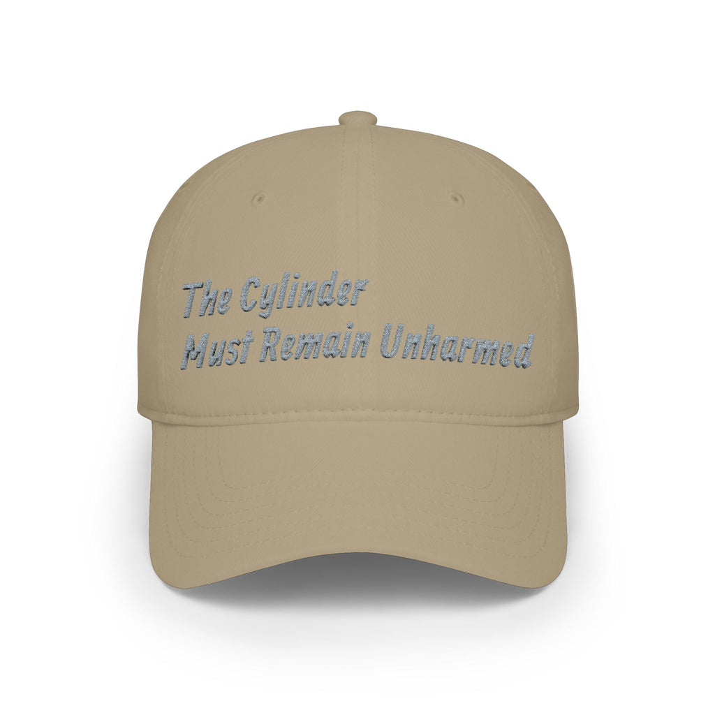 Low Profile Baseball Cap — “The Cylinder Must Remain Unharmed” Embroidered Red Hat